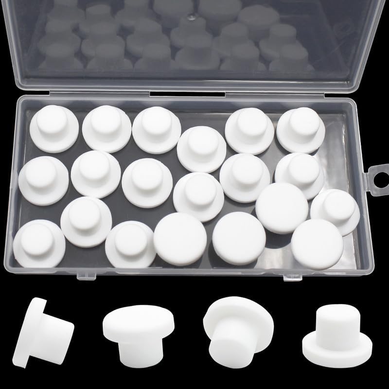 BOPOREAE 20 Pcs 13 mm/0.52 in Silicone Rubber Plug for Round Holes, Waterproof T Type Rubber Stoppers, Soft Flexible Bottle Seal Button Plugs Tube Pipe End Caps Inserts, White - Image 1